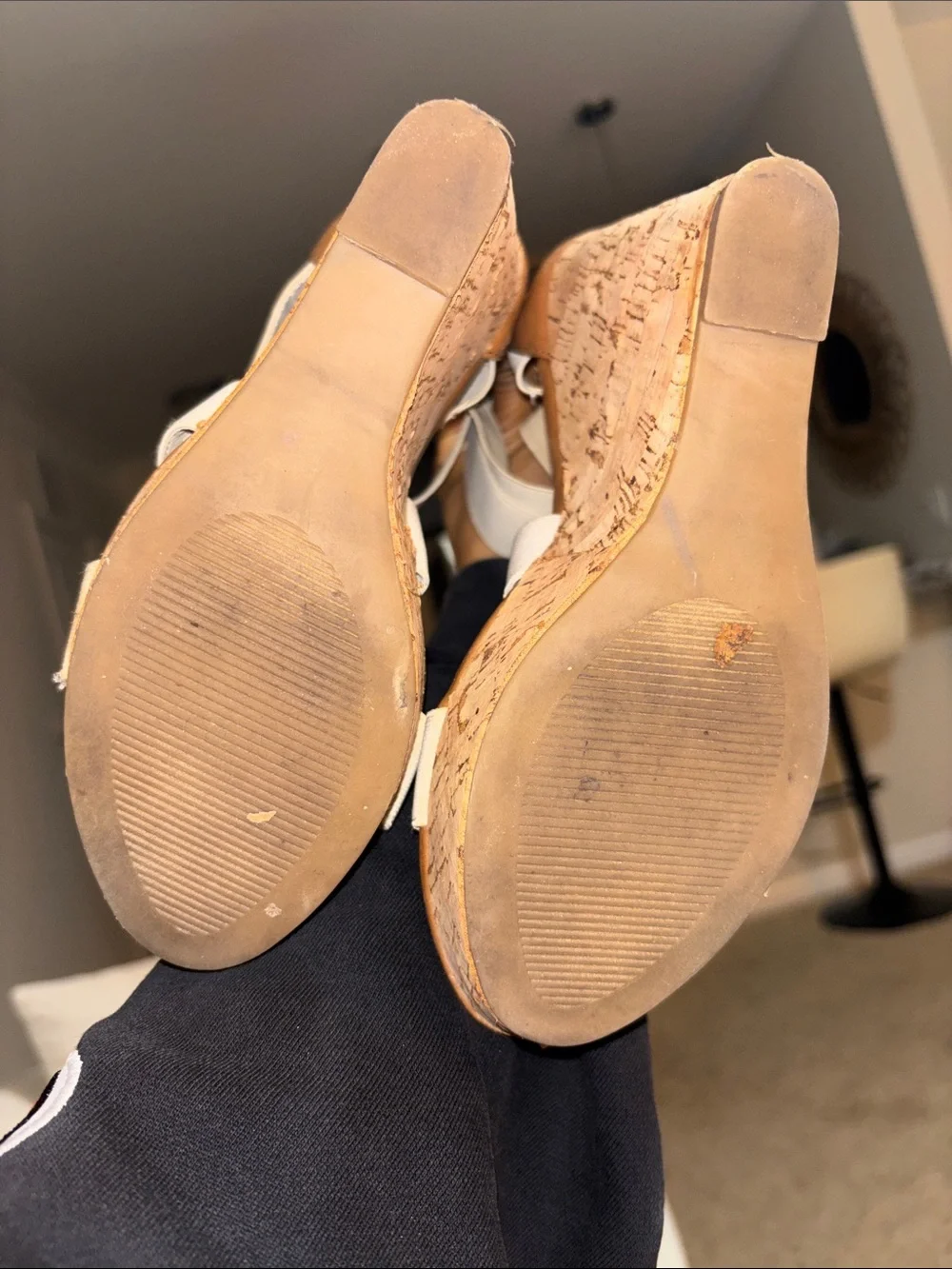 Steve Madden Beige Elastic Strappy Cork Wedges